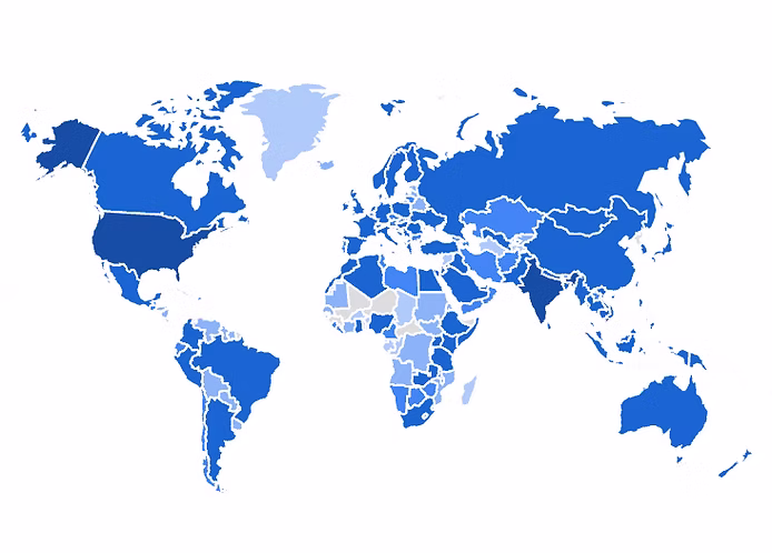 World map showing Omega Learn visitors across 200+ countries